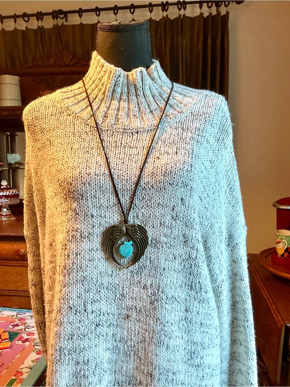 PURE JILL (J Jill) Cozy Speckled Light Gray Ribbed Turtleneck Sweater